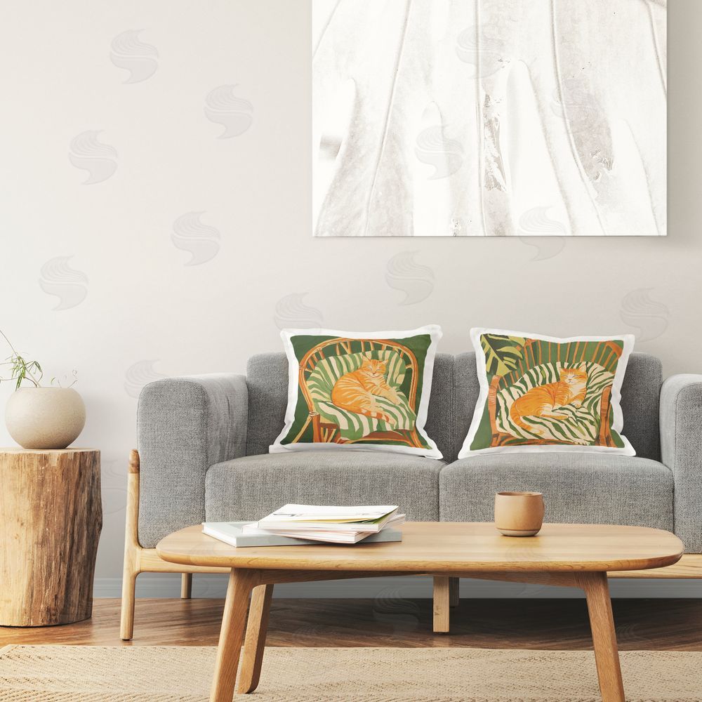 Walker Noble Cozy Cats in Rattan Chairs Printed Throw Pillow in Room