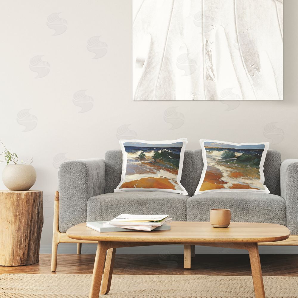 Walker Noble Glassy Coastal Break Printed Throw Pillow in Room