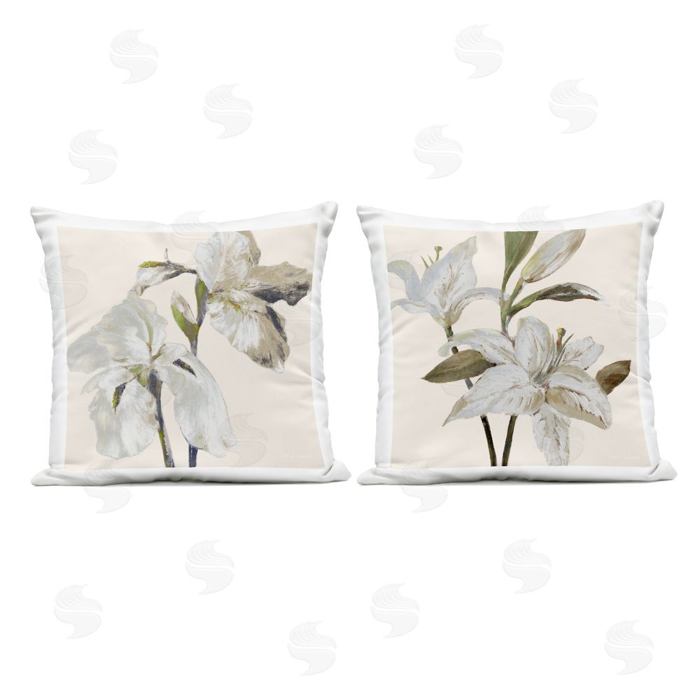 Lanie Loreth Neutral Irises & Lilies Outdoor Printed Throw Pillow