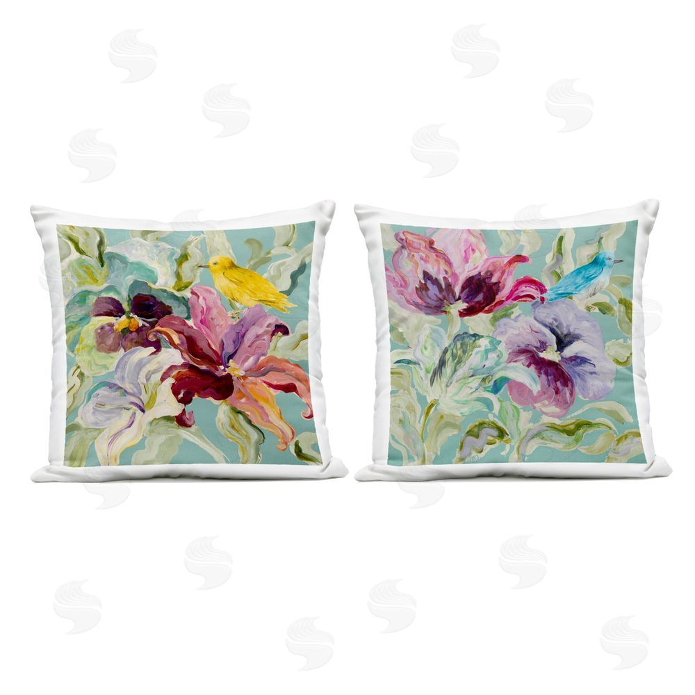 Lanie Loreth Lyrical Garden with Birds Outdoor Printed Throw Pillow