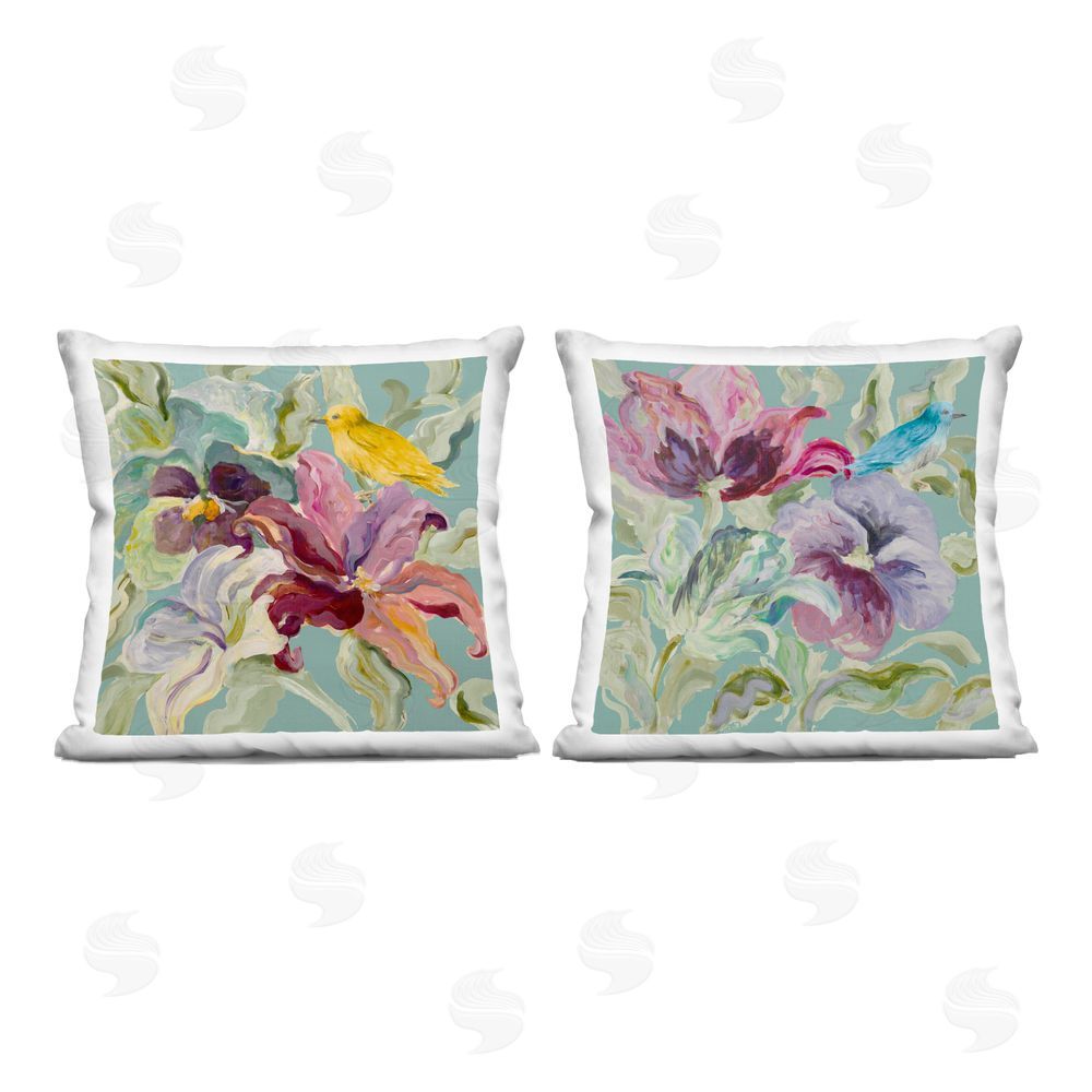 Lanie Loreth Lyrical Garden with Birds Printed Throw Pillow