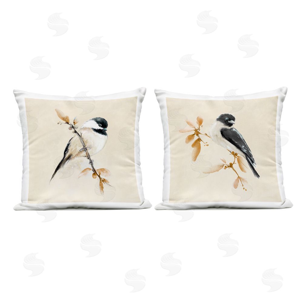 Diannart Muted Watercolor Chickadees Outdoor Printed Throw Pillow