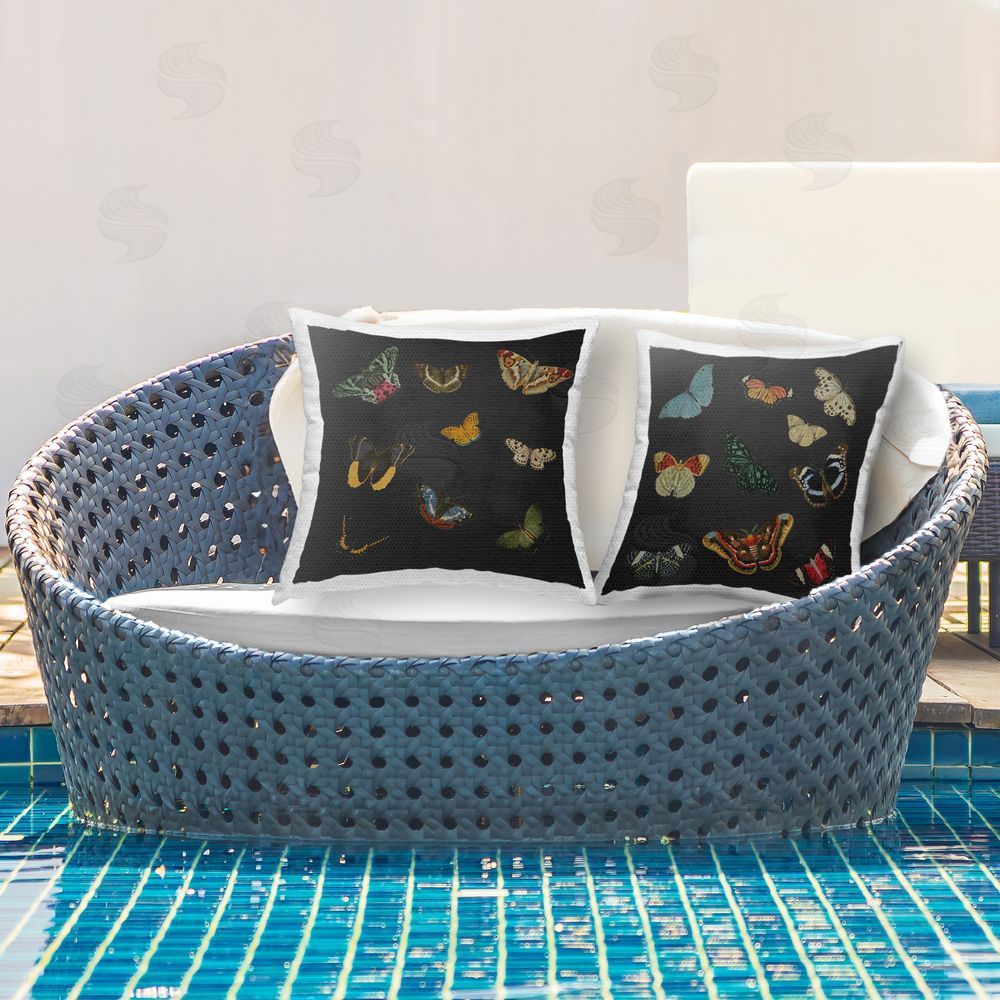 Dan Meneely Assorted Butterflies on Black Outdoor Printed Throw Pillow on Patio