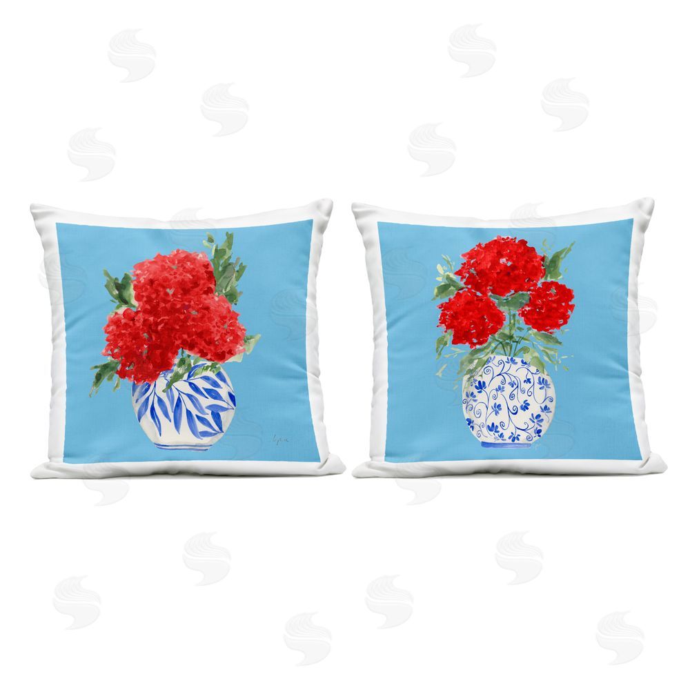 Lucille Price Red & Blue Hydrangea Vases Outdoor Printed Throw Pillow