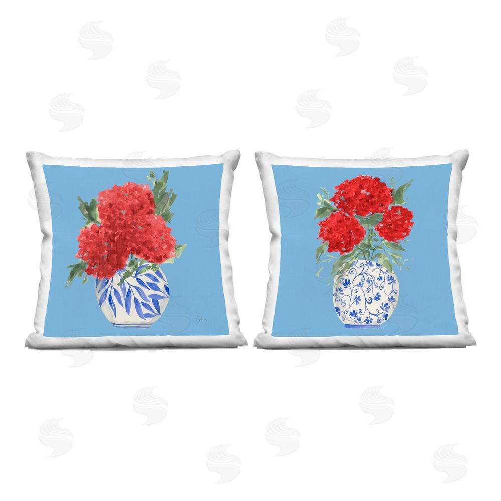 Lucille Price Red & Blue Hydrangea Vases Printed Throw Pillow