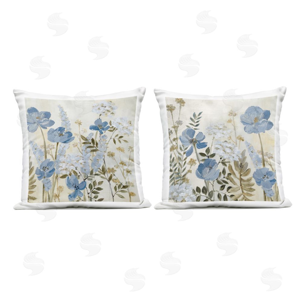 Lanie Loreth Floral Blue Wildflower Meadow Outdoor Printed Throw Pillow