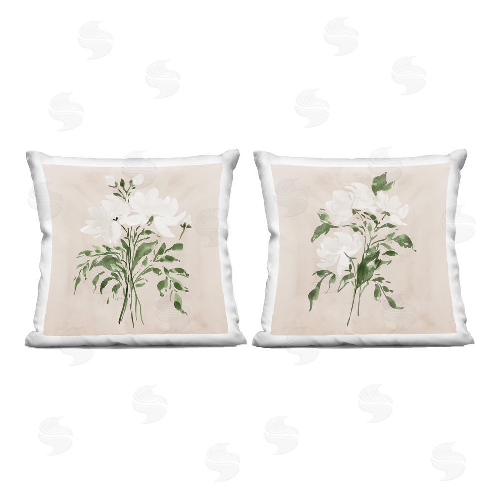 Lucille Price White Florals on Tan Printed Throw Pillow