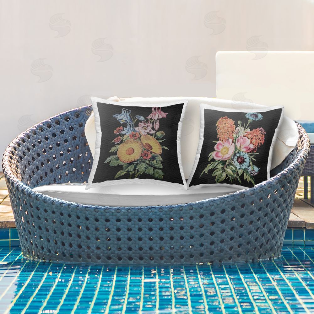 Dan Meneely Colorful Flower Bouquets on Black Outdoor Printed Throw Pillow on Patio