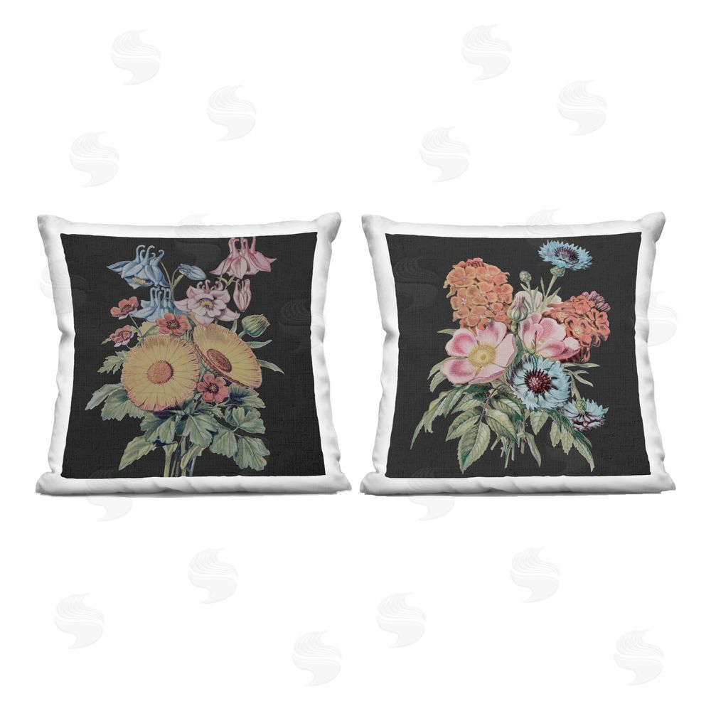 Dan Meneely Colorful Flower Bouquets on Black Printed Throw Pillow