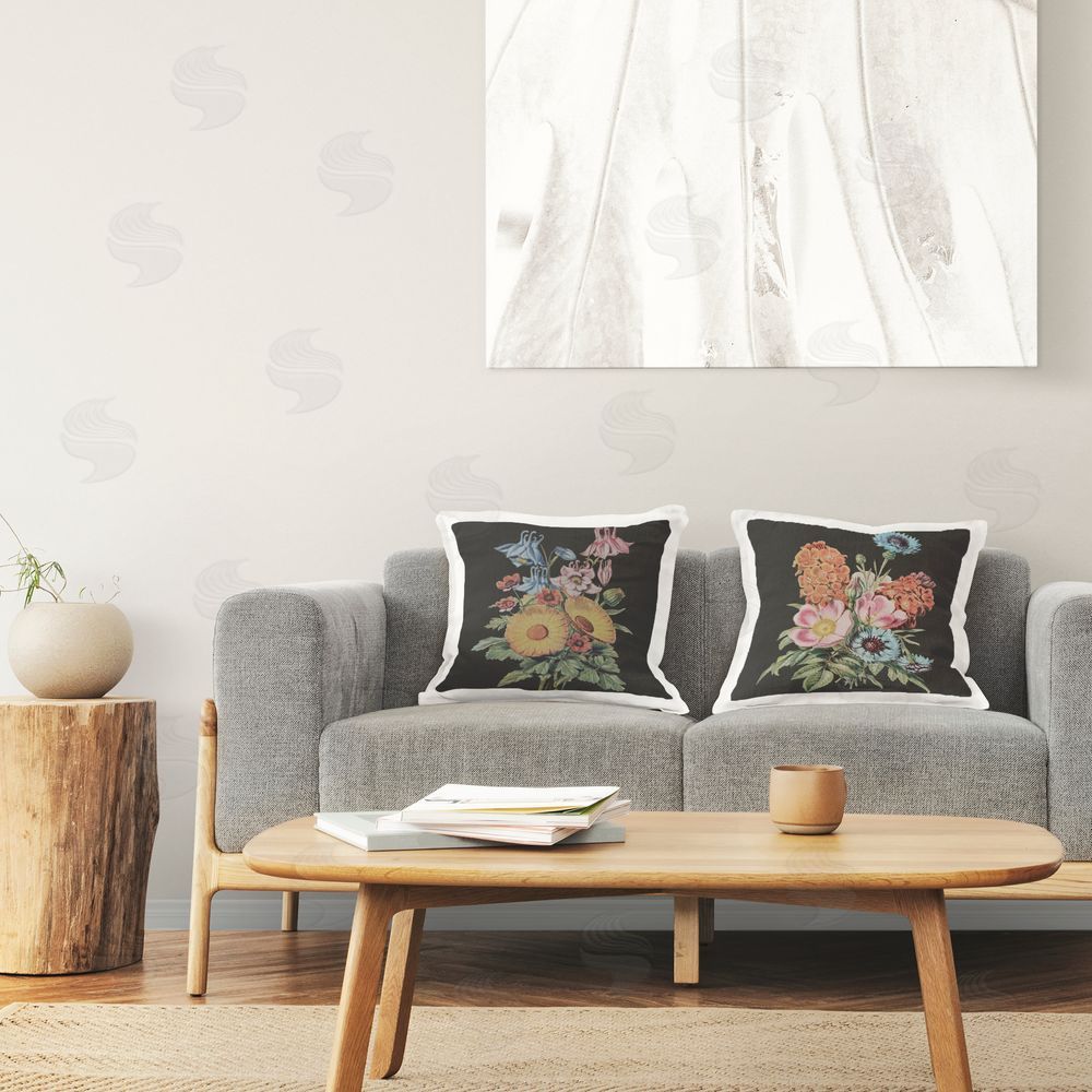 Dan Meneely Colorful Flower Bouquets on Black Printed Throw Pillow in Room