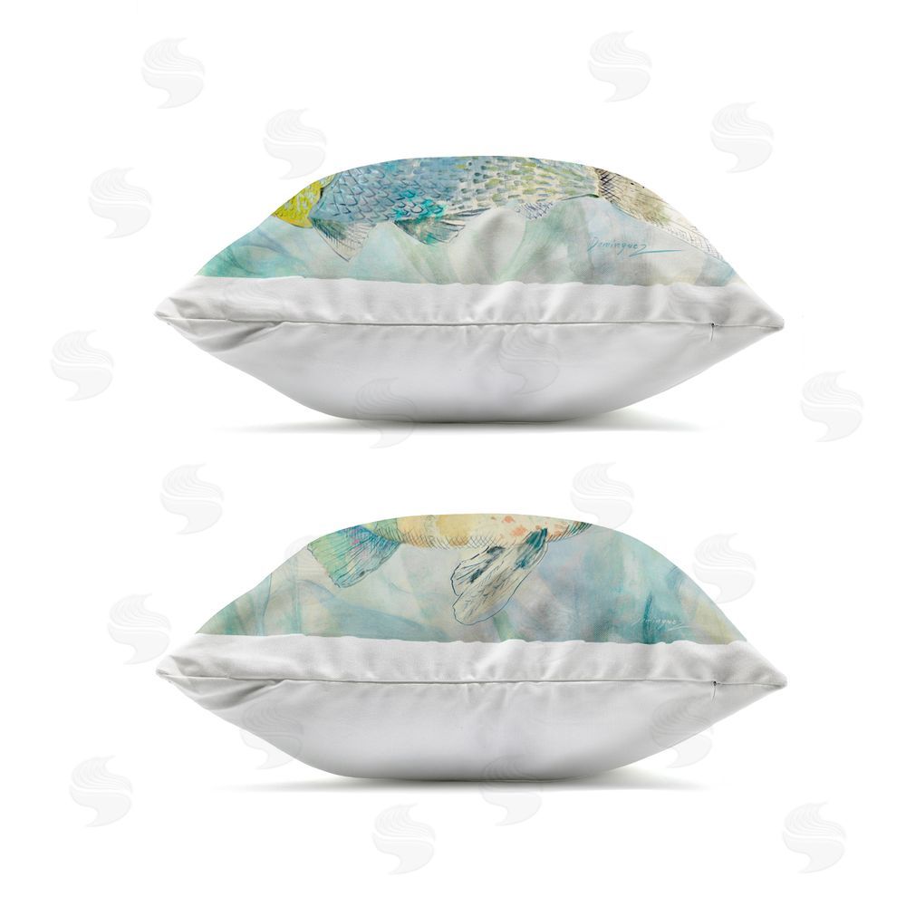 Lorenzo Collective Sweet Fish Aquatics Outdoor Square Printed Throw Pillow Side View with Zipper Detail