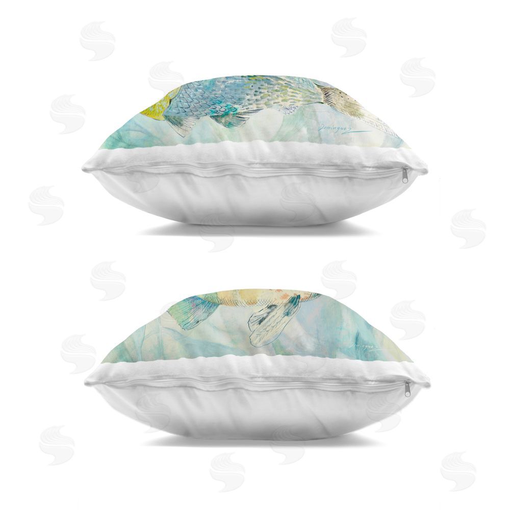 Lorenzo Collective Sweet Fish Aquatics Square Printed Throw Pillow Side View with Zipper Detail
