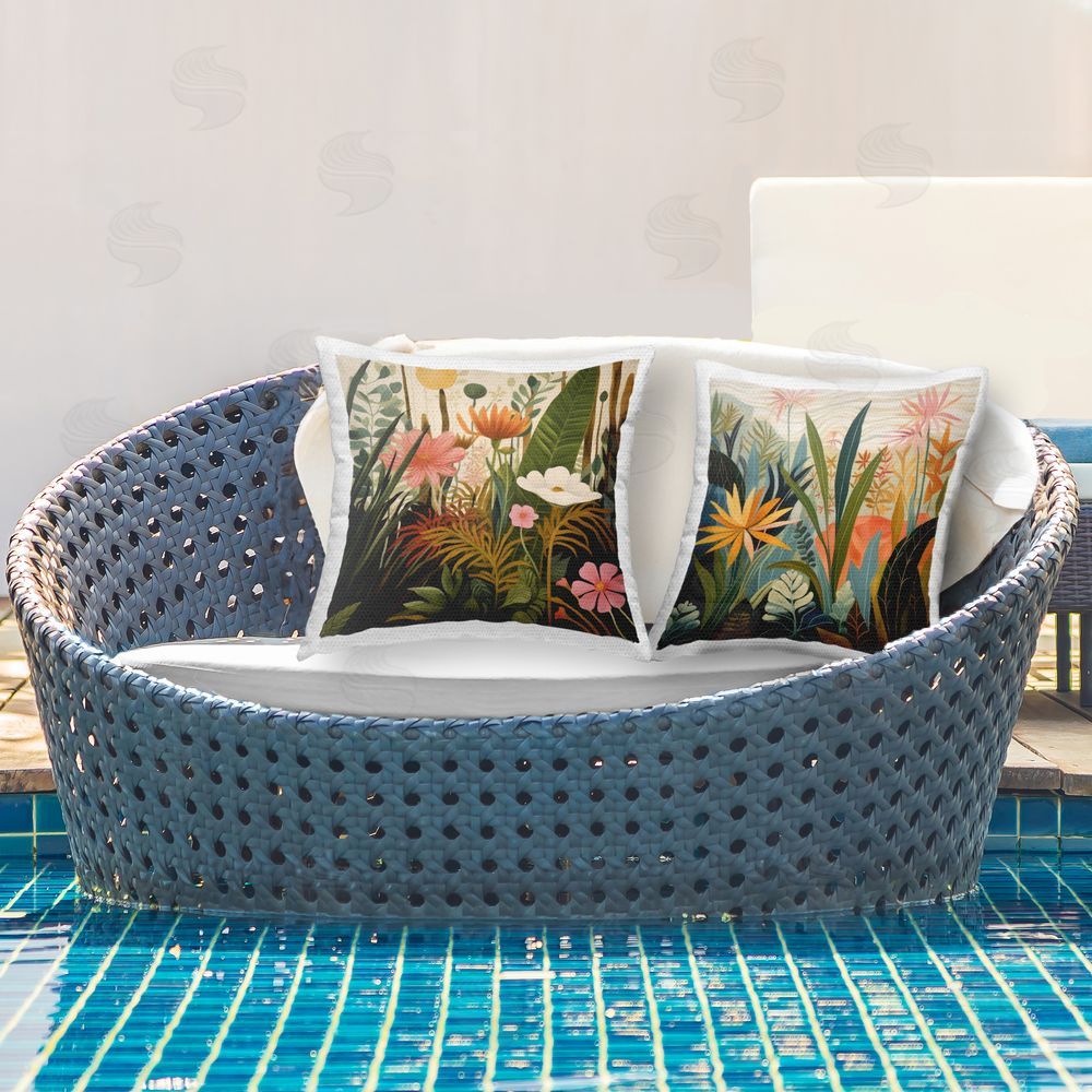 Lazar Studio Botanical Embrace Blooms Outdoor Square Printed Throw Pillow on Seat