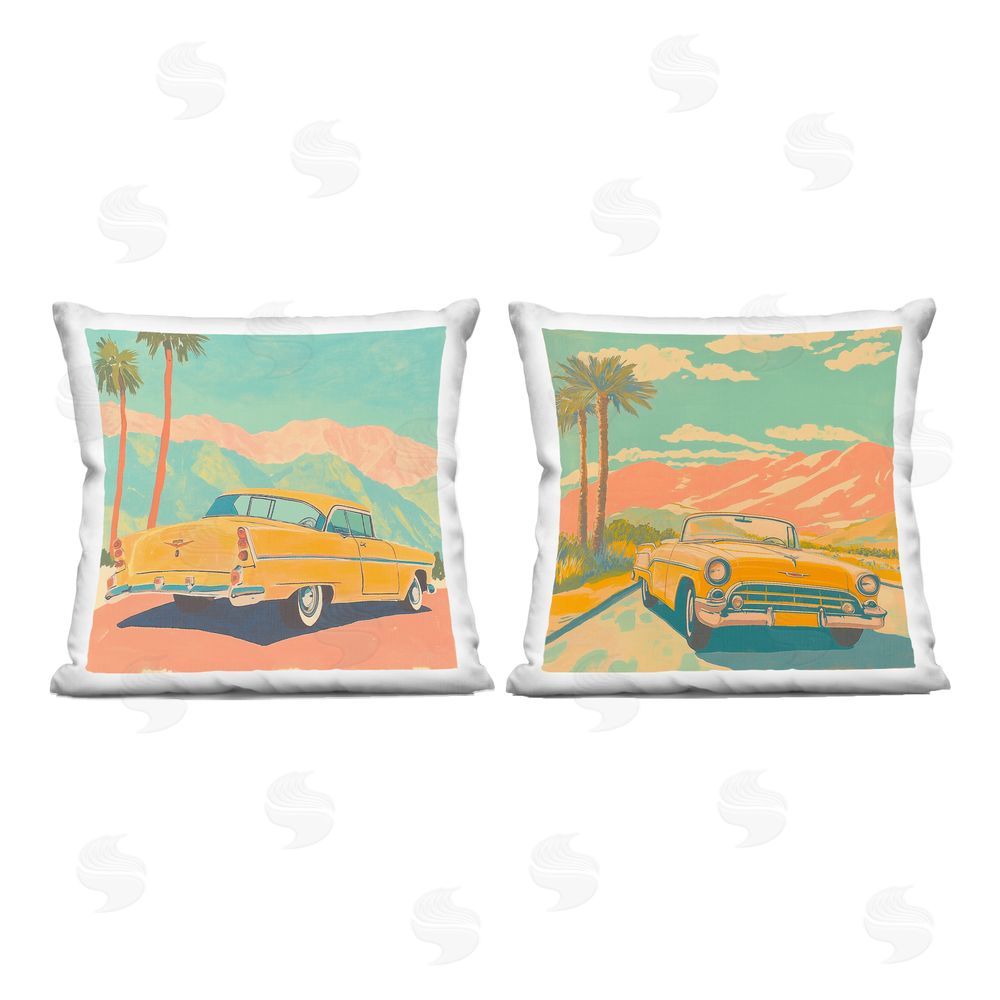 Walker Noble Classic Yellow Cars in Tropics Indoor Plush Polyester Square Throw Pillow