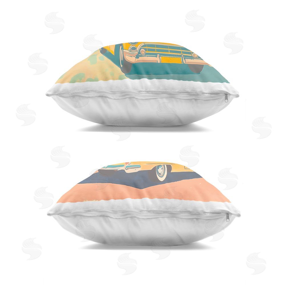 Walker Noble Classic Yellow Cars in Tropics Indoor Plush Polyester Square Throw Pillow Zipper Detail