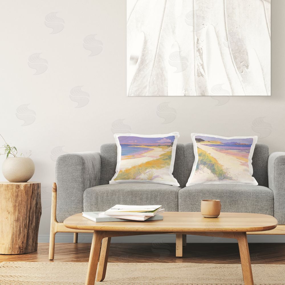 Walker Noble Dawn Shoreline Views Plush Polyester Printed Square Pillow Set in Room