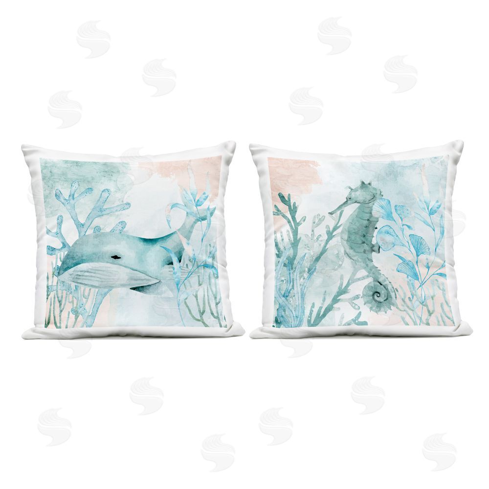 Kim Allen Whale & Seahorse Sea Swim Outdoor Quick-Dry Polyester Square Throw Pillow
