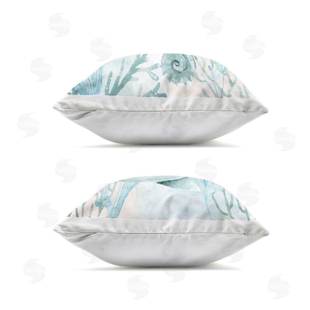 Kim Allen Whale & Seahorse Sea Swim Outdoor Quick-Dry Polyester Square Throw Pillow Zipper Detail