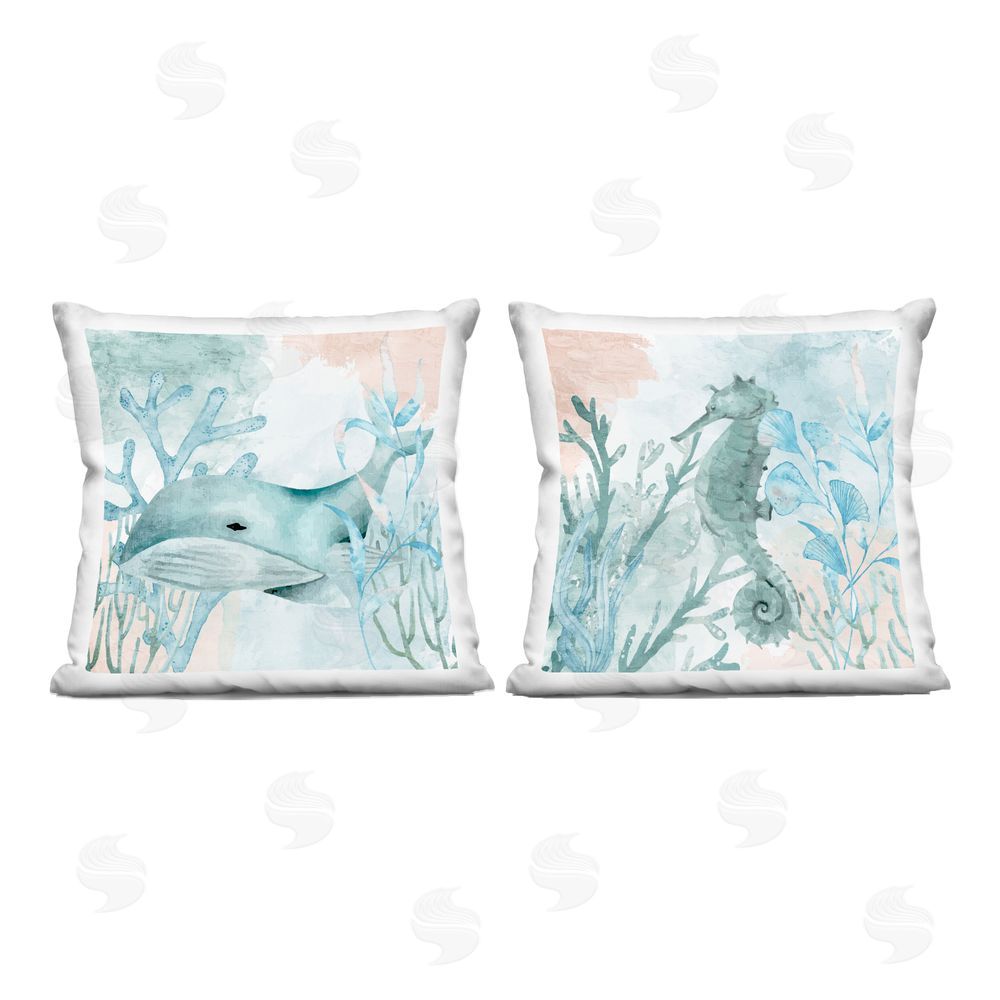 Kim Allen Whale & Seahorse Sea Swim Indoor Plush Polyester Square Throw Pillow
