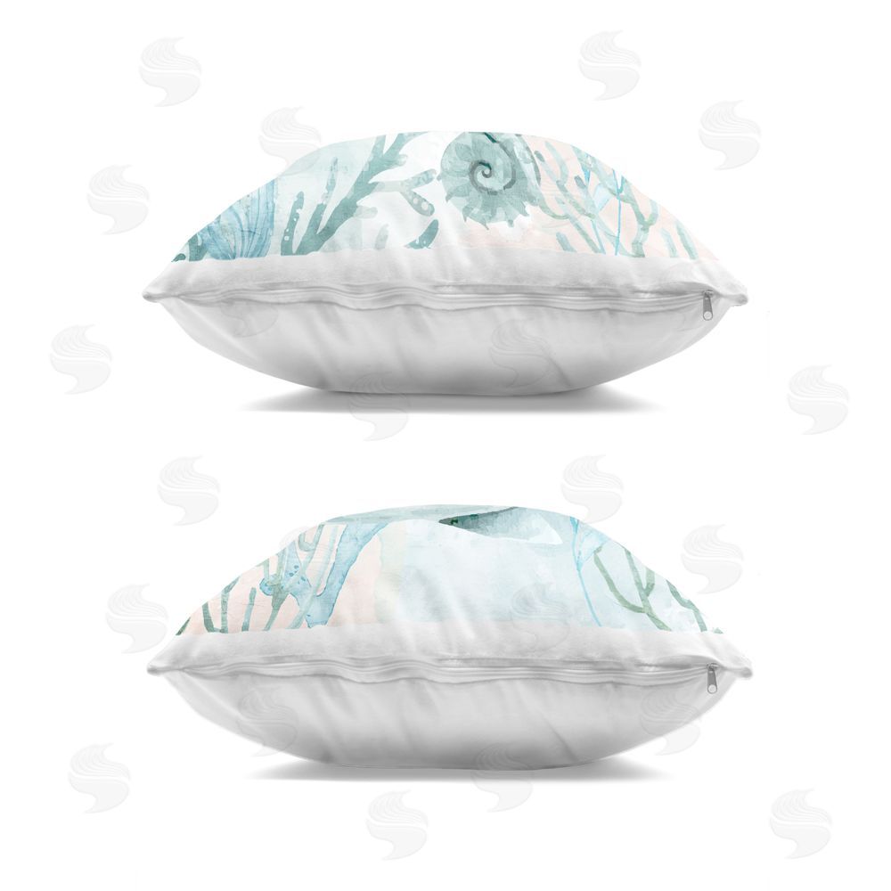 Kim Allen Whale & Seahorse Sea Swim Indoor Plush Polyester Square Throw Pillow Zipper Detail