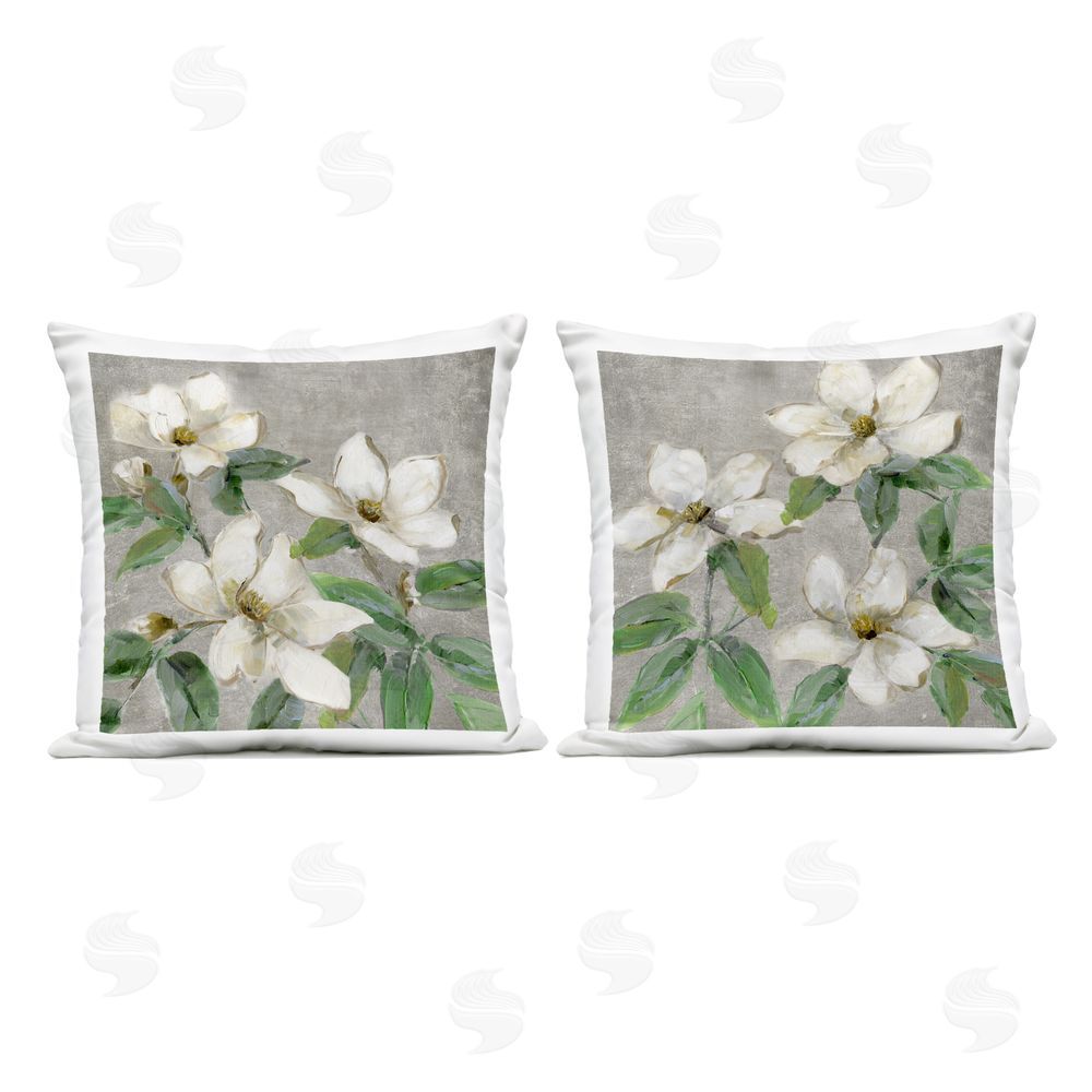 Sally Swatland Blooming Ivory Magnolias Outdoor Quick-Dry Polyester Square Throw Pillow