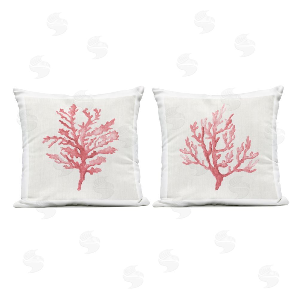 Janet Tava Rosy Pink Coral Branches Outdoor Quick-Dry Polyester Square Throw Pillow