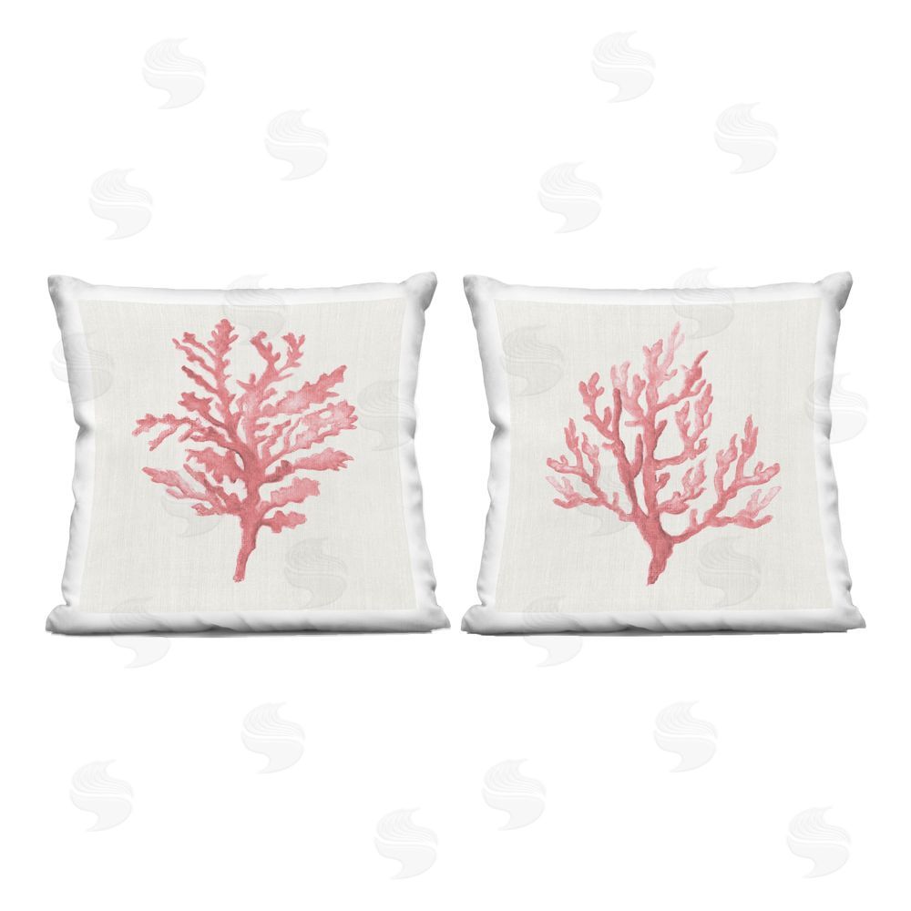 Janet Tava Rosy Pink Coral Branches Indoor Plush Polyester Square Throw Pillow