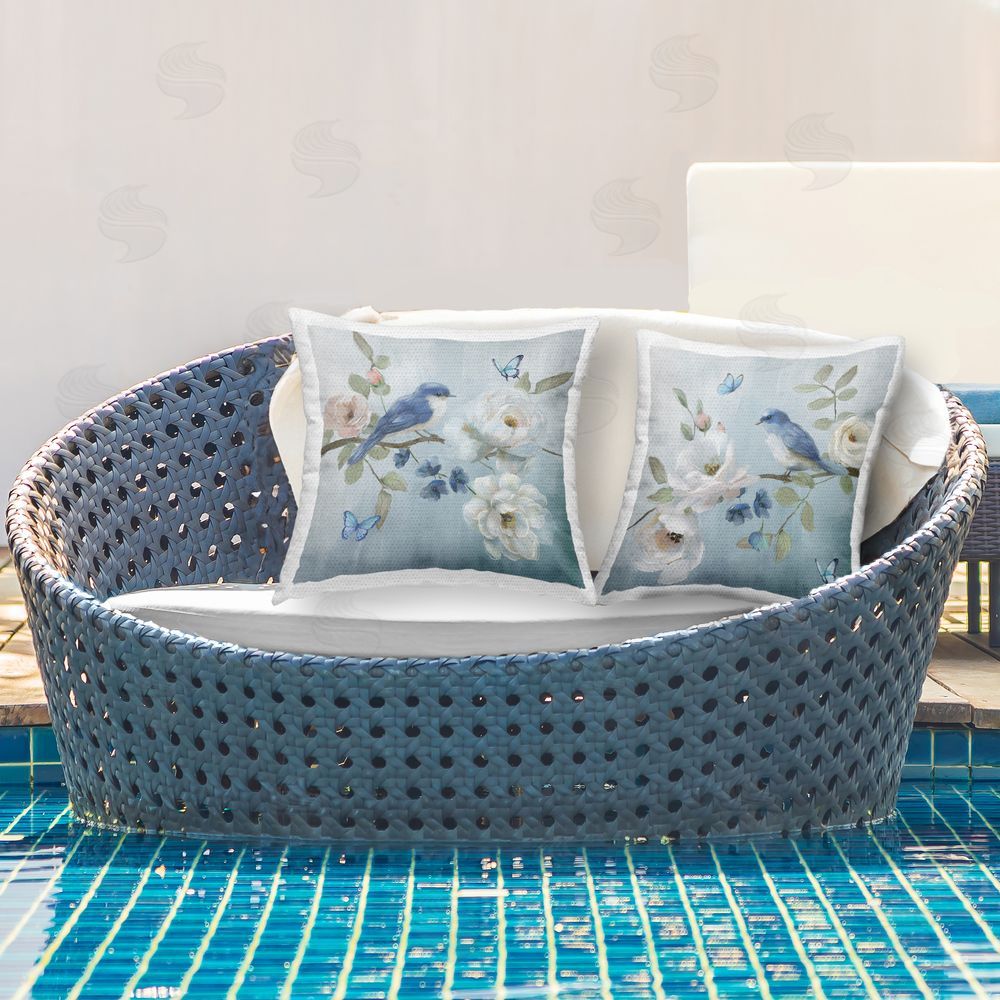 Nan Nature's Tranquility Florals Outdoor Quick-Dry Polyester Printed Square Pillow Set on Patio