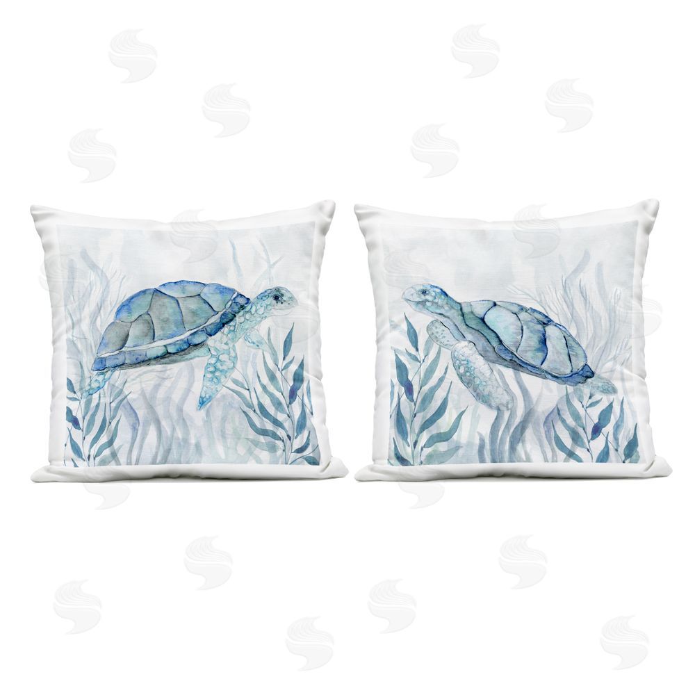 Janet Tava Subtle Smiling Sea Turtles Outdoor Quick-Dry Polyester Square Throw Pillow