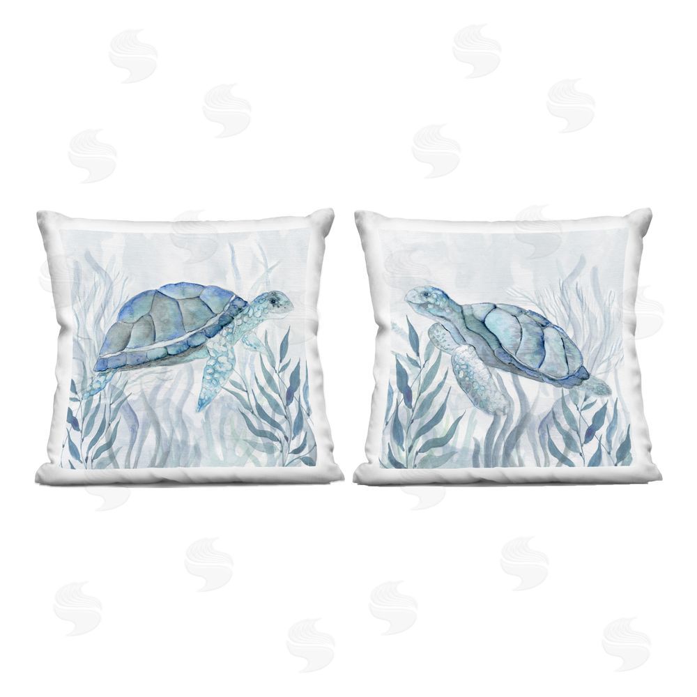 Janet Tava Subtle Smiling Sea Turtles Indoor Plush Polyester Square Throw Pillow