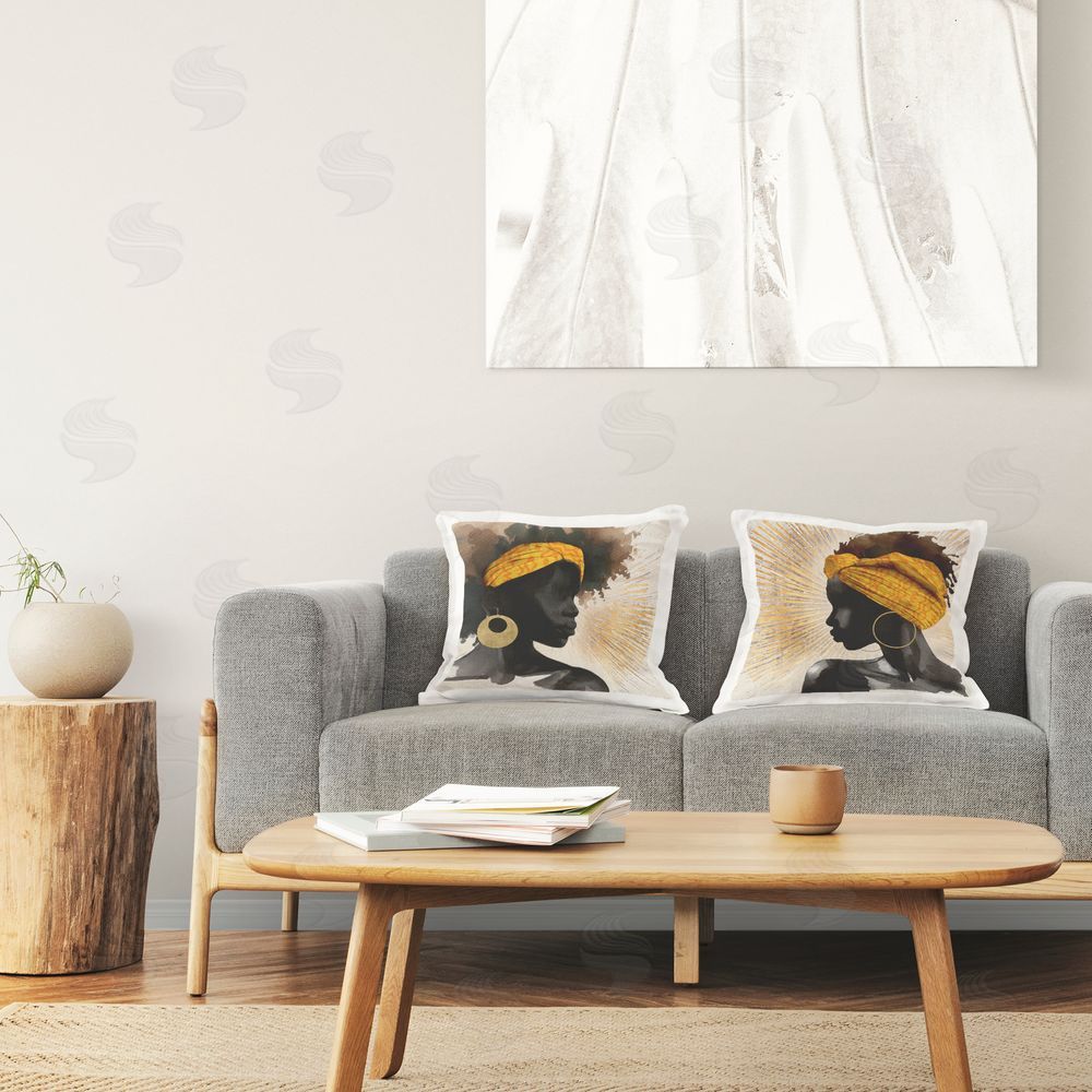 CAD Designs Radiant Portraits Of Women Plush Polyester Printed Square Pillow Set in Room
