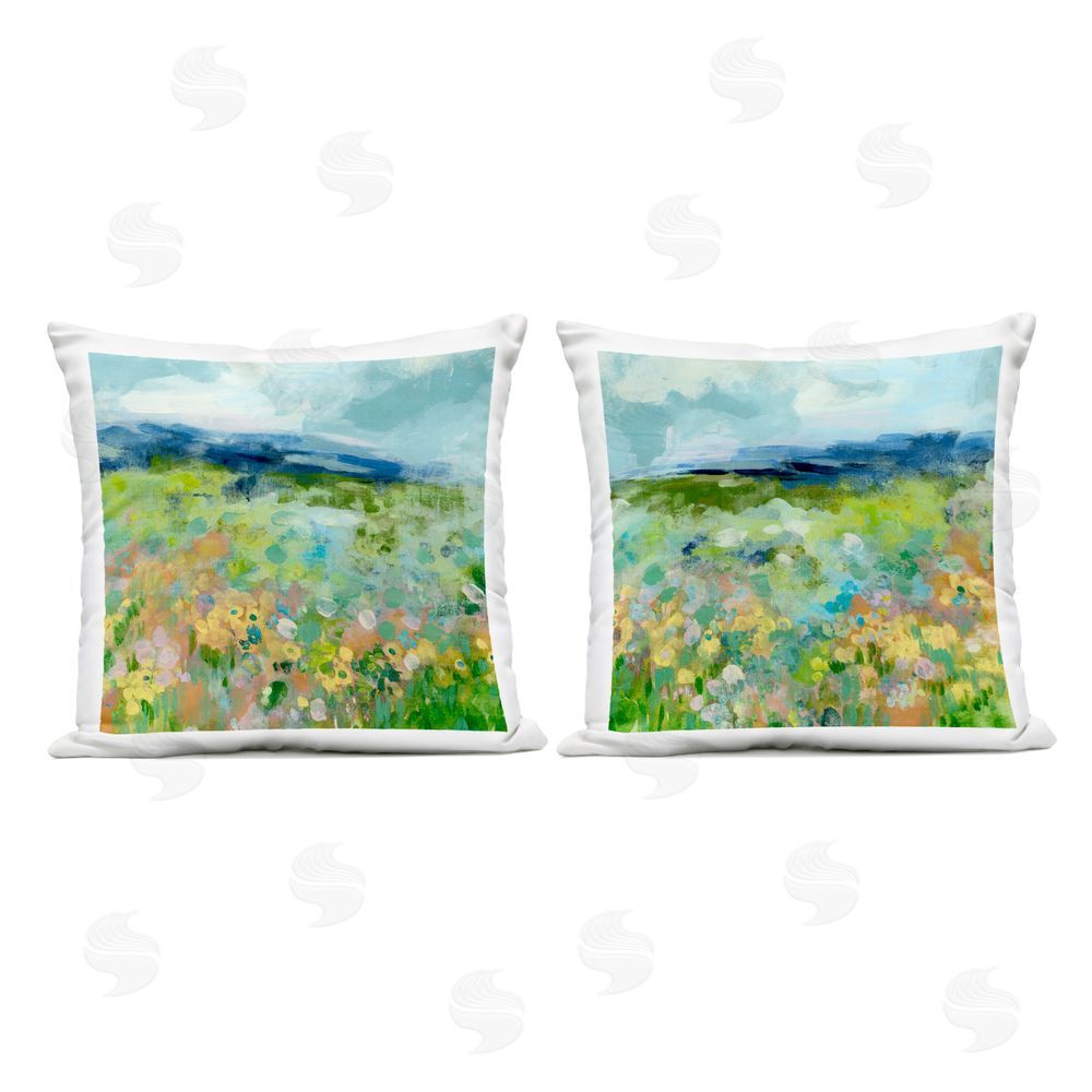June Erica Vess Abstract Valley of Wildflowers Outdoor Quick-Dry Polyester Square Throw Pillow