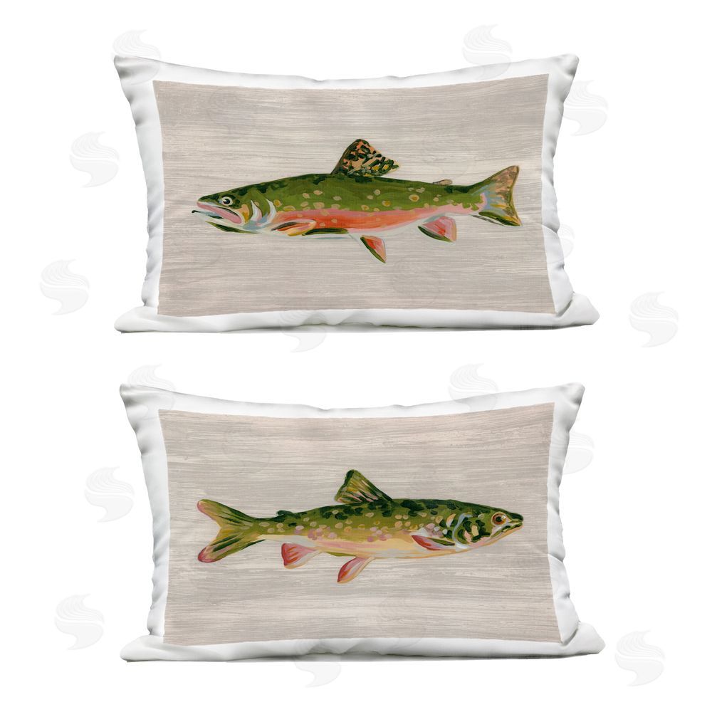 June Erica Vess Rustic Trout Fish Pair Outdoor Quick-Dry Polyester Lumbar Pillow