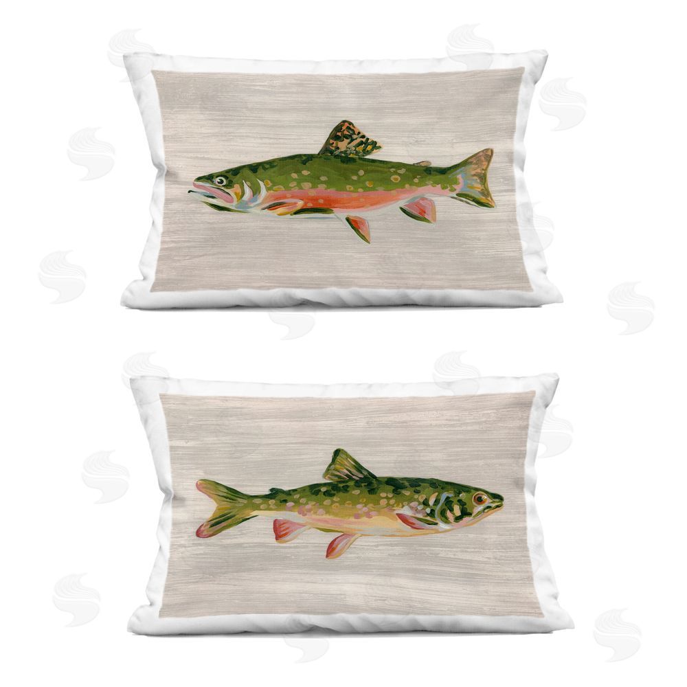 June Erica Vess Rustic Trout Fish Pair Indoor Plush Polyester Lumbar Pillow