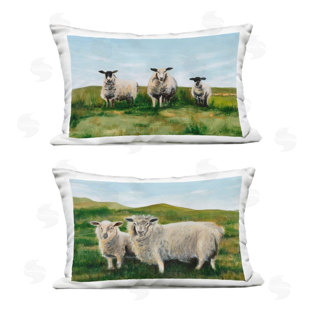 Michael Willett Sheep Family in Rolling Hills Outdoor Quick-Dry Polyester Lumbar Pillow
