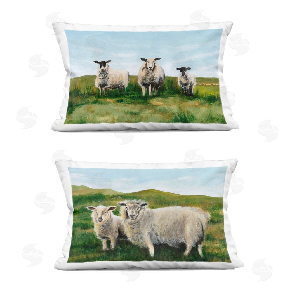 Michael Willett Sheep Family in Rolling Hills Indoor Plush Polyester Lumbar Pillow