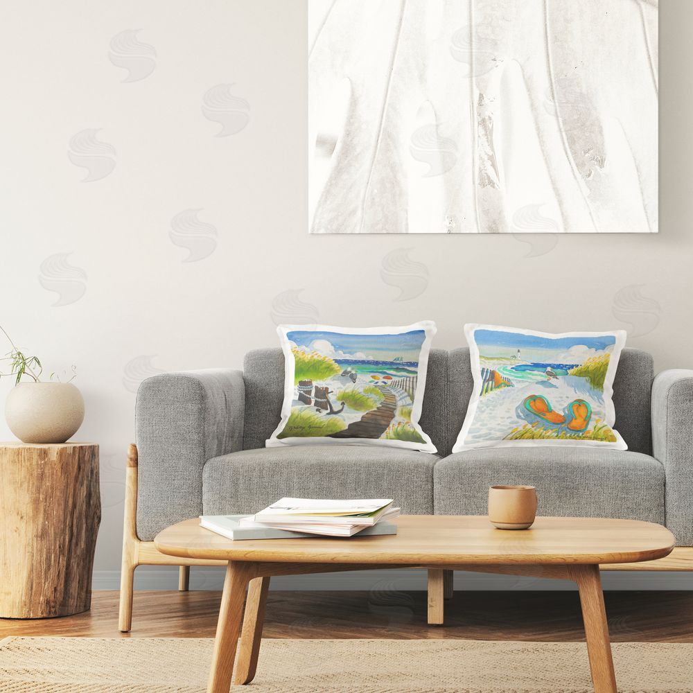 Robin Altman Boardwalk Through Beach Scenery Square Printed Throw Pillow on Seat