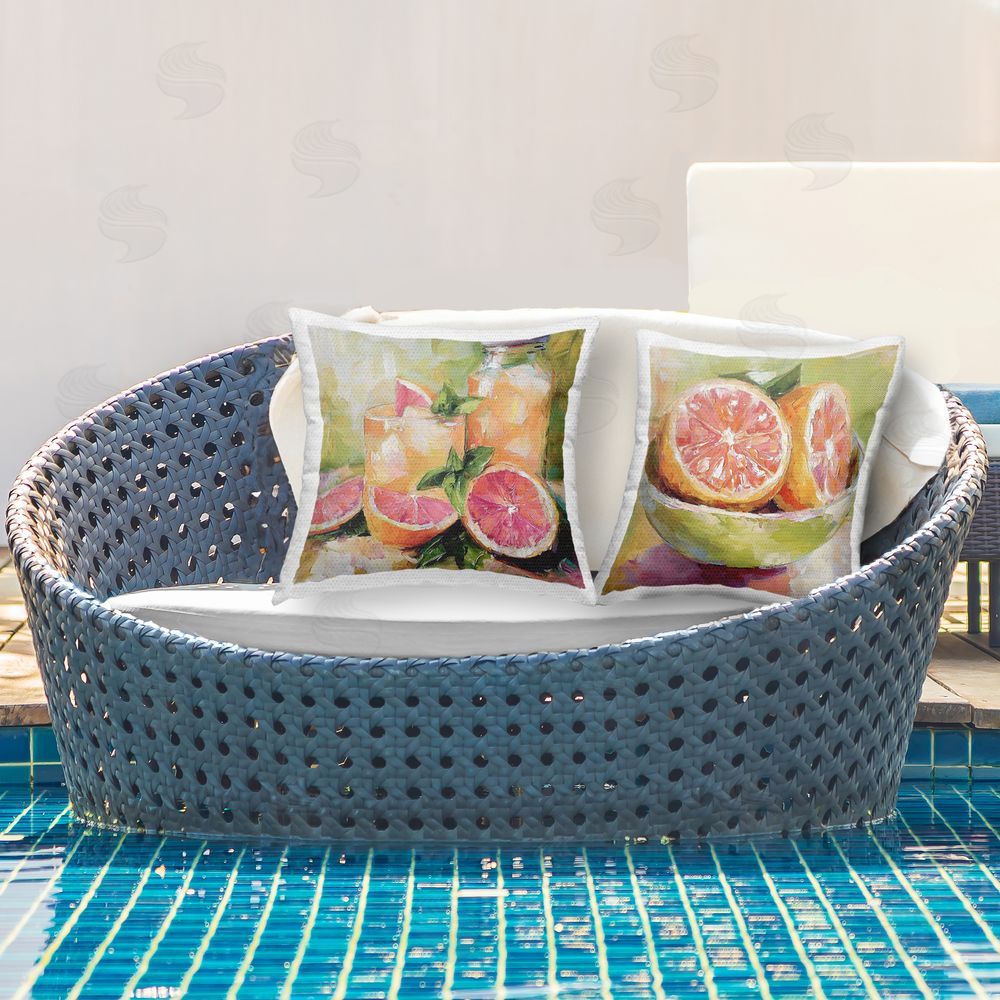 Riley B Grapefruit Drinks & Fruits Outdoor Square Printed Throw Pillow on Seat