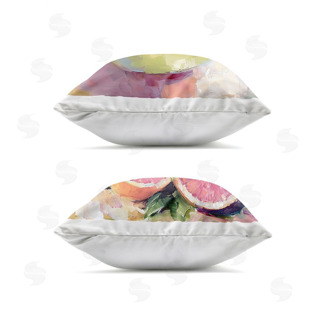 Riley B Grapefruit Drinks & Fruits Outdoor Square Printed Throw Pillow Side View with Zipper Detail