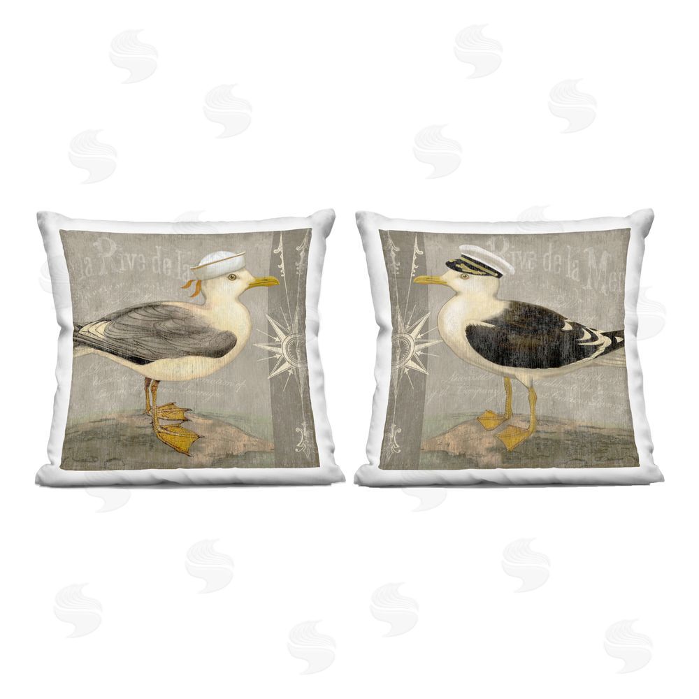 Suzanne Nicoll Little Seagulls with Hats Indoor Plush Polyester Square Throw Pillow