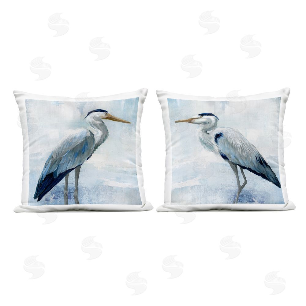 Nan Faded Blue Coastal Herons Outdoor Quick-Dry Polyester Square Throw Pillow