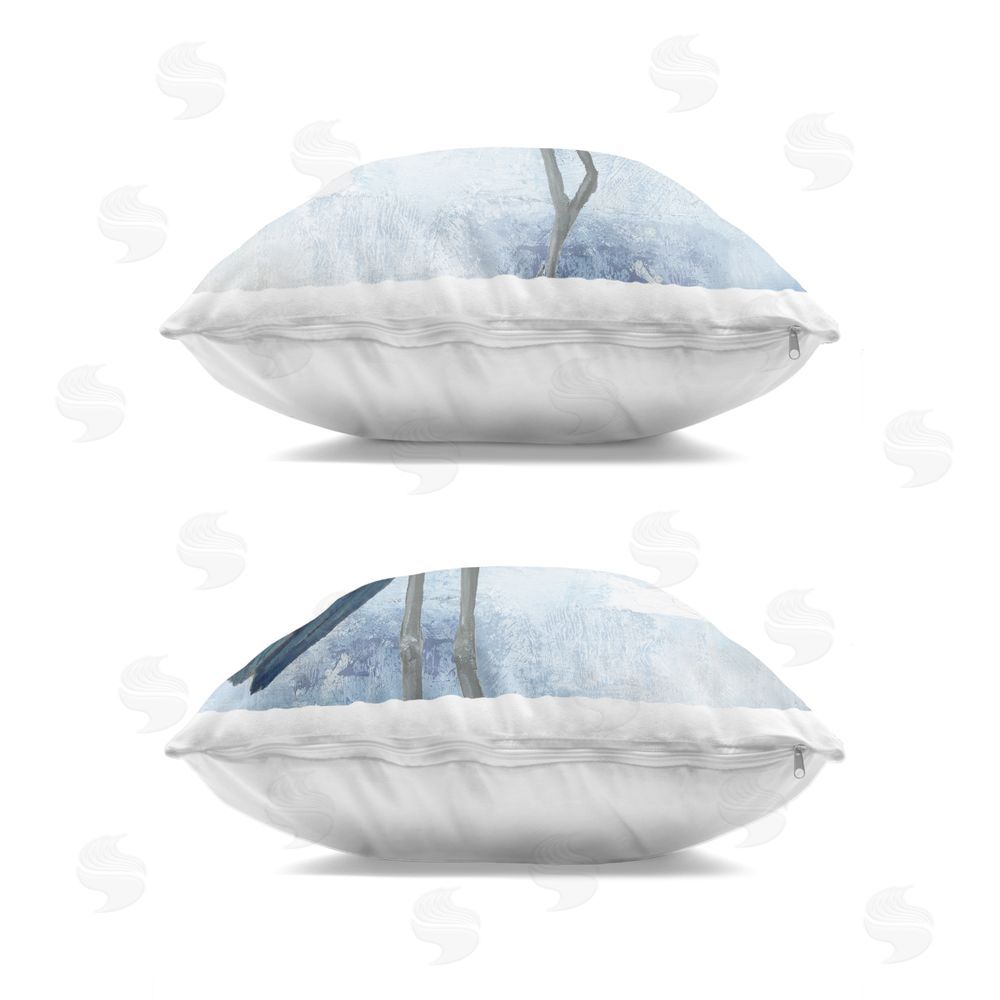 Nan Faded Blue Coastal Herons Indoor Plush Polyester Square Throw Pillow Zipper Detail