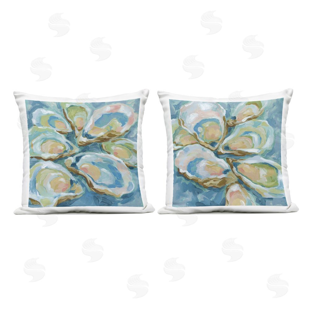 June Erica Vess Serene Seafoam Oyster Shells Outdoor Quick-Dry Polyester Square Throw Pillow