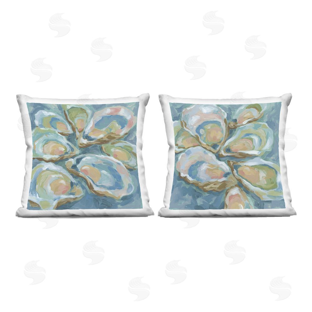 June Erica Vess Serene Seafoam Oyster Shells Indoor Plush Polyester Square Throw Pillow
