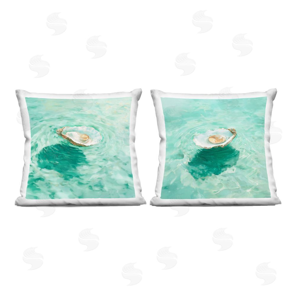 Melissa Wang Floating Pearl in Turquoise Waters Indoor Plush Polyester Square Throw Pillow