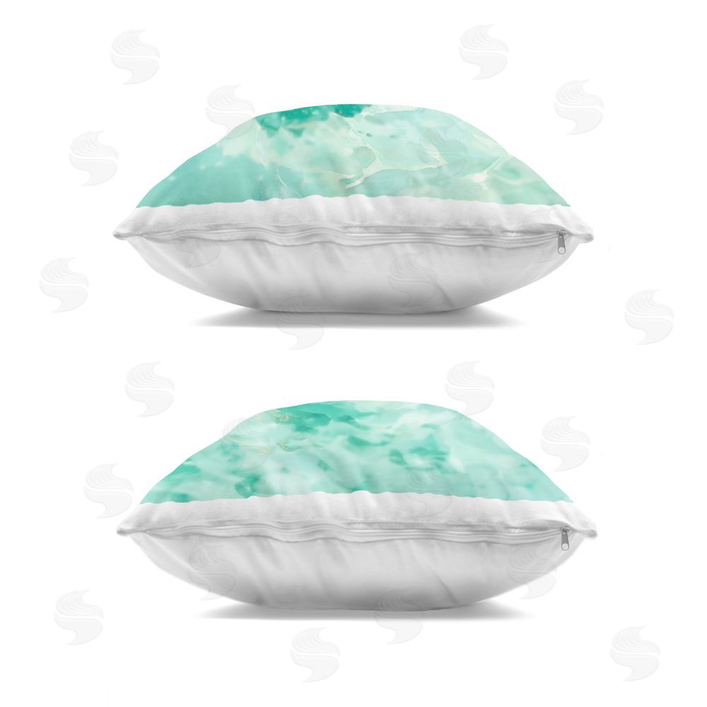 Melissa Wang Floating Pearl in Turquoise Waters Indoor Plush Polyester Square Throw Pillow Zipper Detail