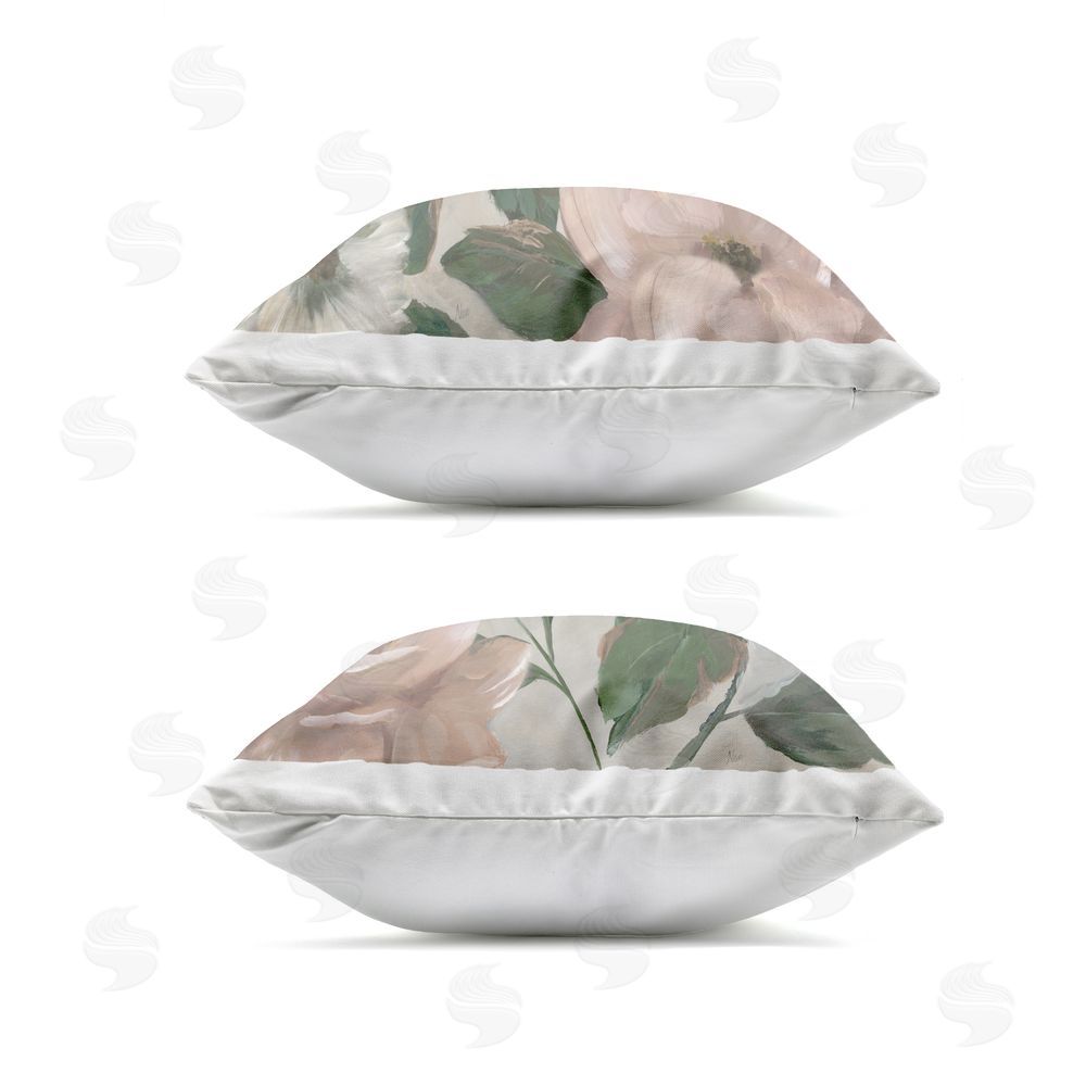 Nan Elegant Blush Peonies & Leaves Outdoor Quick-Dry Polyester Square Throw Pillow Zipper Detail
