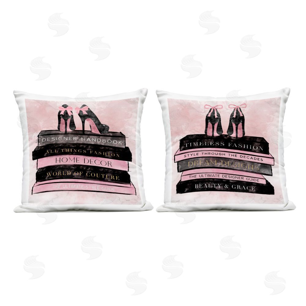 Natalie Carpentieri Pink Heels Atop Books Outdoor Quick-Dry Polyester Square Throw Pillow