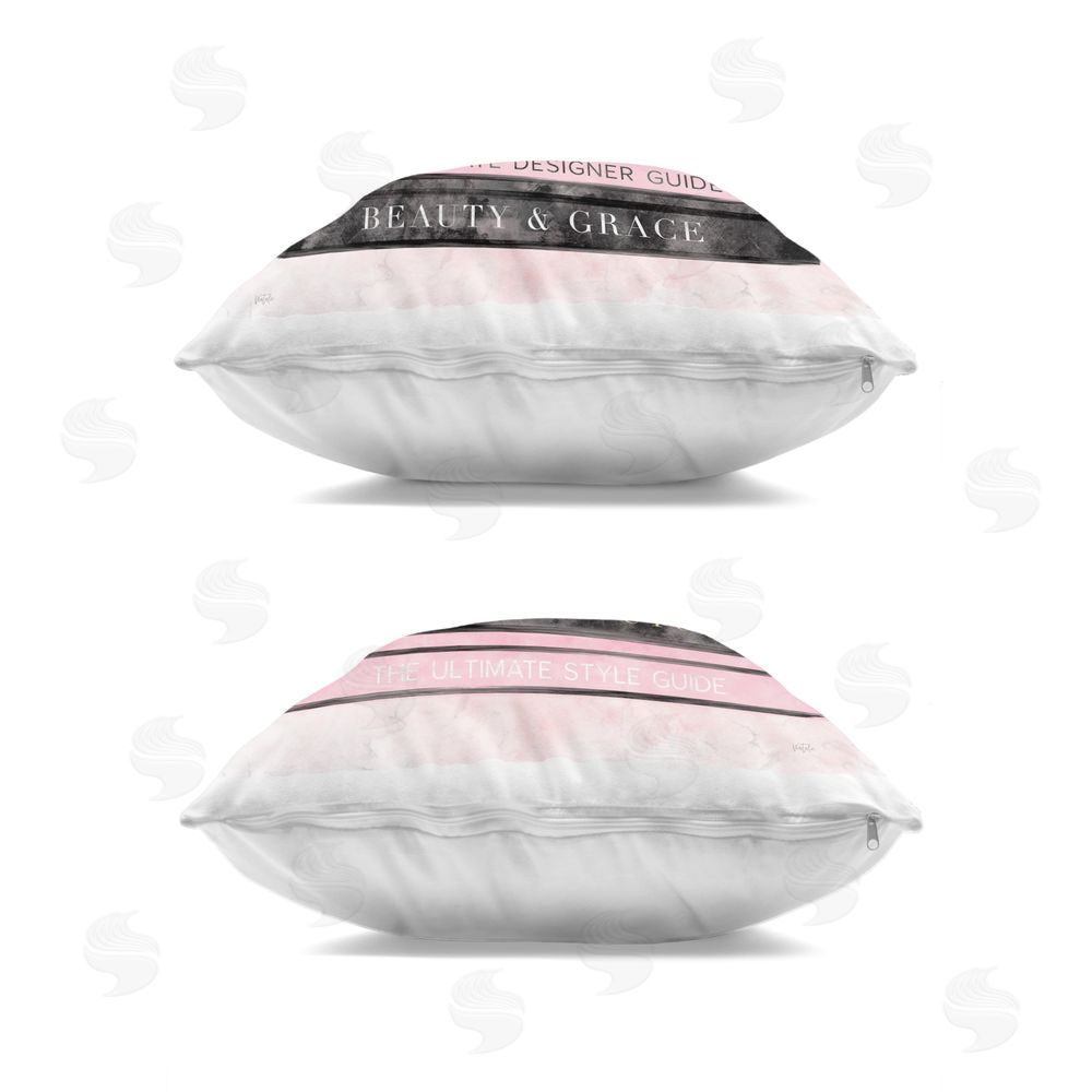 Natalie Carpentieri Pink Heels Atop Books Indoor Plush Polyester Square Throw Pillow Zipper Detail