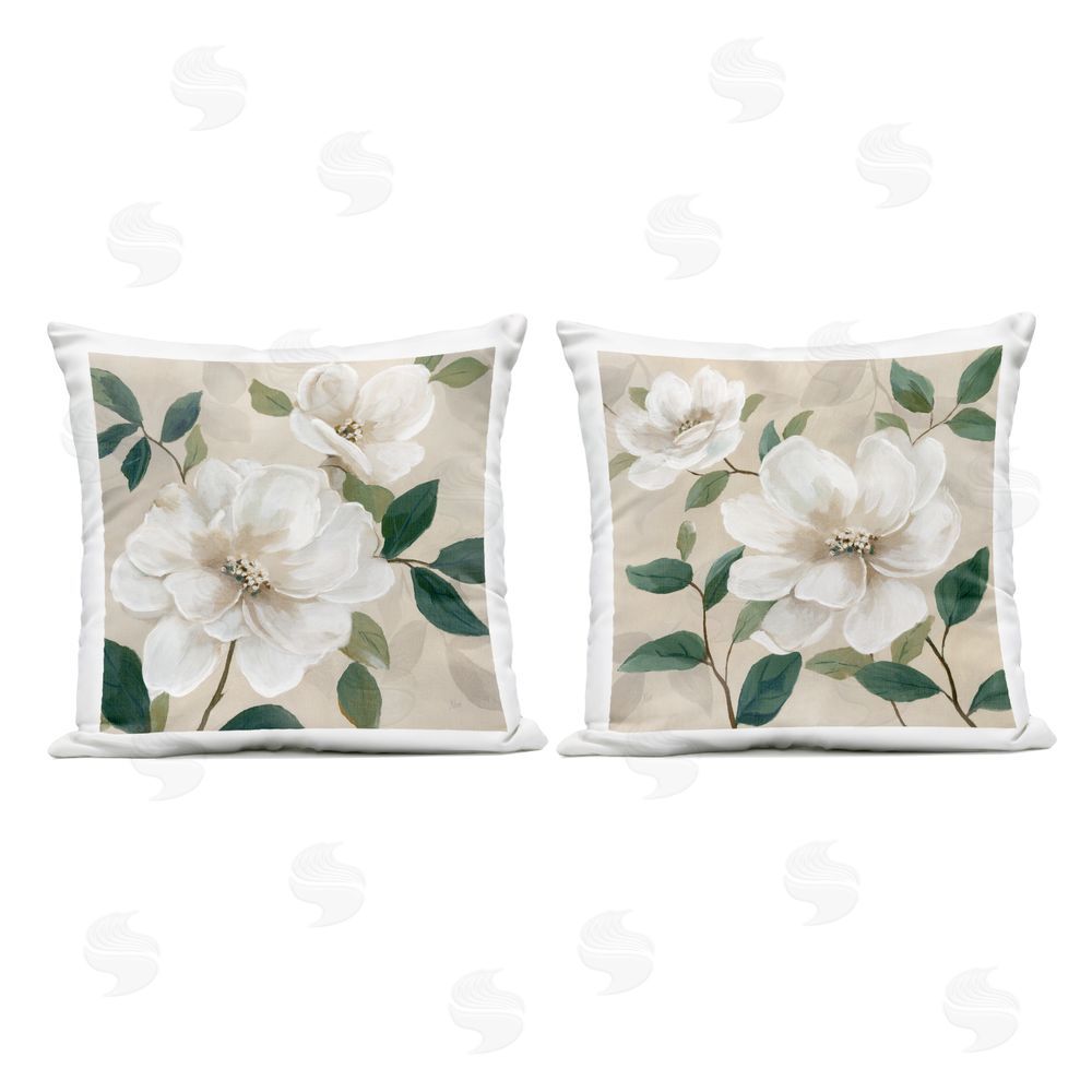 Nan Serene White Blossoms & Foliage Outdoor Quick-Dry Polyester Square Throw Pillow